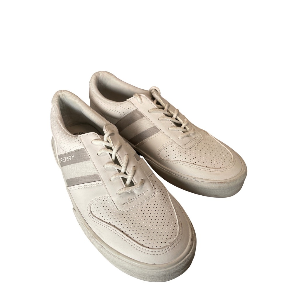 Sperry Top-Sider Men Soletide White Grey Perforated Leather Sneaker STS24067 8.5